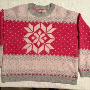 Loft Pink and Gray Snowflake Sweater